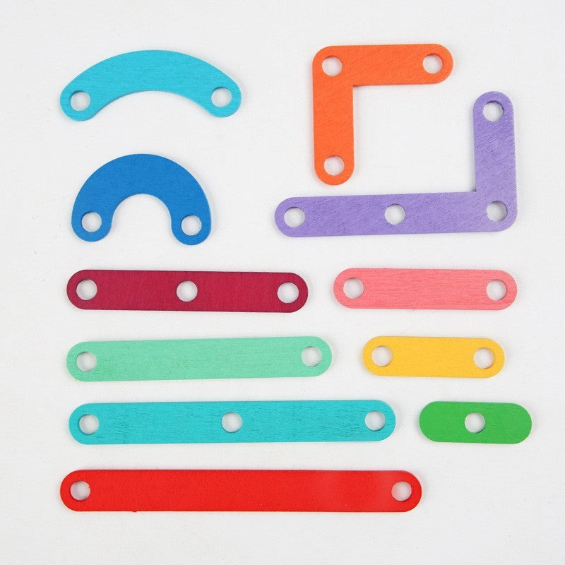 Jucarie Montessori Pegboard, din Lemn, Tip Puzzle, Forme, Litere, Educativ, 17.8 x 17.8 x 1.5 cm, Multicolor