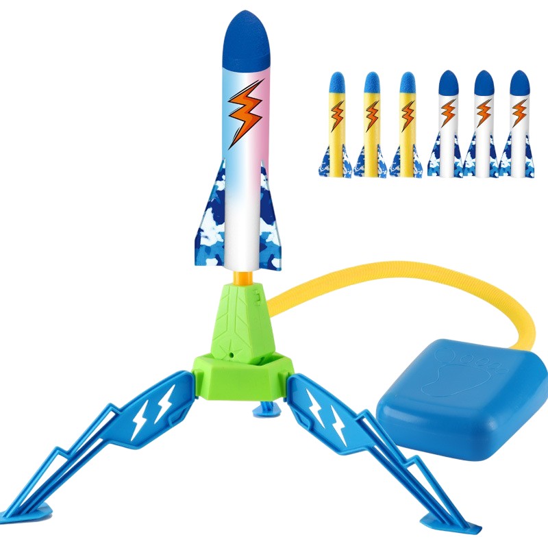 Jucarie pentru Copii, Lansator de Rachete cu Piciorul, un Singur Lansator, 6 Rachete Fara Lumini, 40.5 cm Inaltime, Multicolor