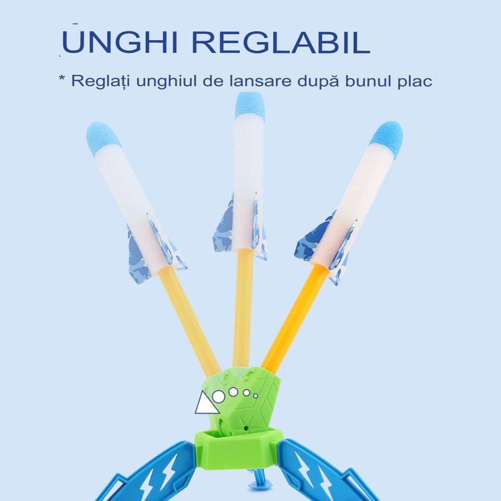 Jucarie pentru Copii, Lansator de Rachete cu Piciorul, un Singur Lansator, 6 Rachete Fara Lumini, 40.5 cm Inaltime, Multicolor