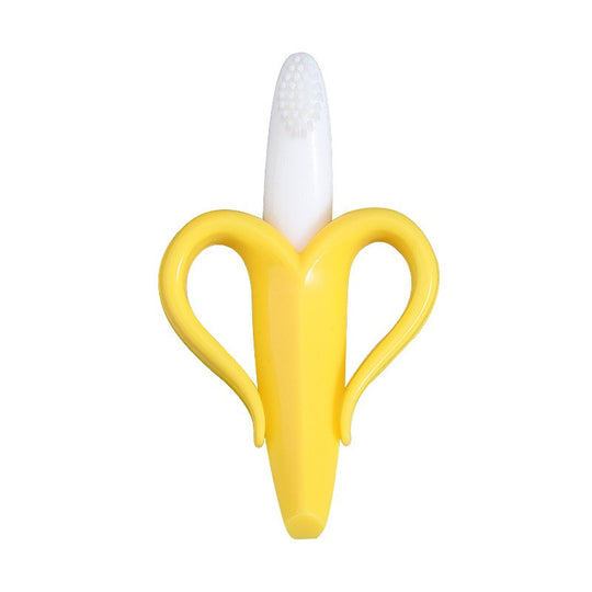 Jucărie pentru Dentiție Bebeluși, Banană cu Mânere Ergonomice, Silicon Non-Toxic Fără Miros, Suprafață Texturată pentru Calmarea și Masarea Gingiilor, 10.5 x 5.9 cm, Galben