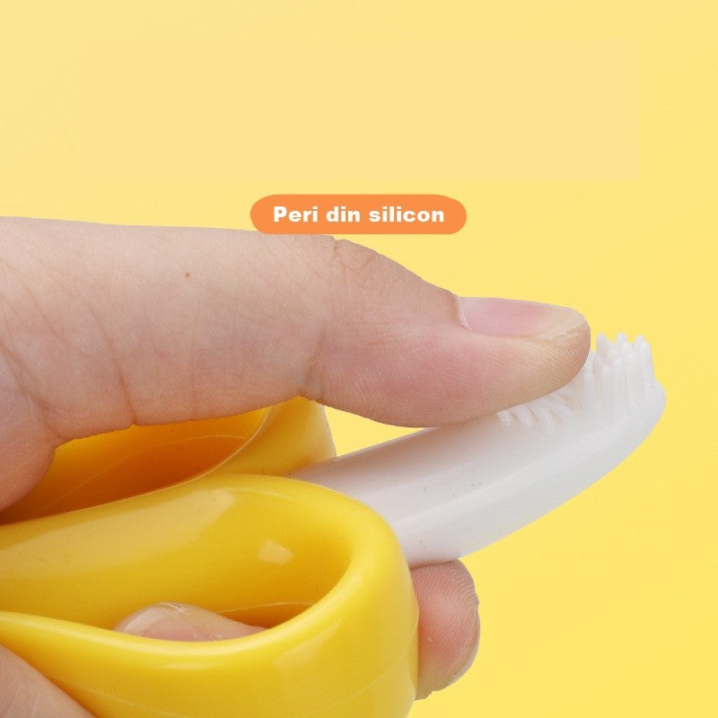 Jucărie pentru Dentiție Bebeluși, Banană cu Mânere Ergonomice, Silicon Non-Toxic Fără Miros, Suprafață Texturată pentru Calmarea și Masarea Gingiilor, 10.5 x 5.9 cm, Galben