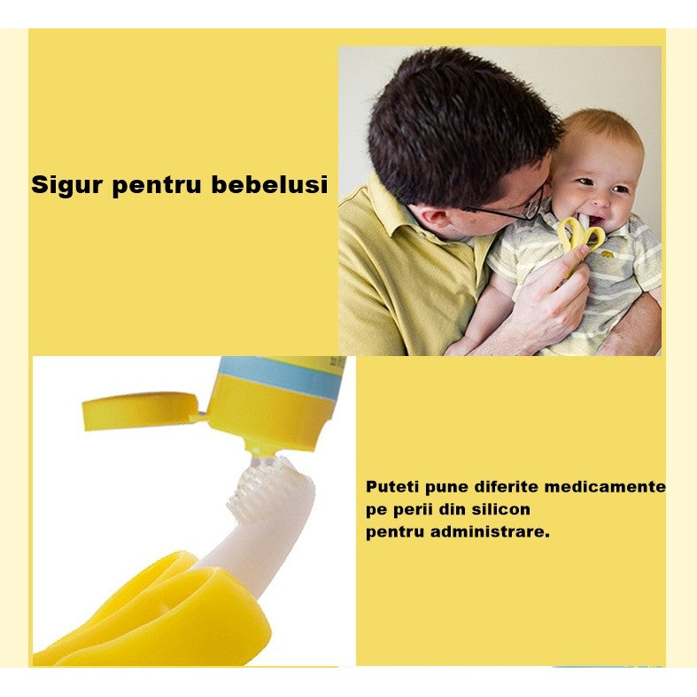 Jucărie pentru Dentiție Bebeluși, Banană cu Mânere Ergonomice, Silicon Non-Toxic Fără Miros, Suprafață Texturată pentru Calmarea și Masarea Gingiilor, 10.5 x 5.9 cm, Galben