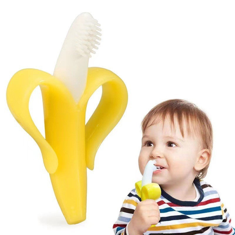 Jucărie pentru Dentiție Bebeluși, Banană cu Mânere Ergonomice, Silicon Non-Toxic Fără Miros, Suprafață Texturată pentru Calmarea și Masarea Gingiilor, 10.5 x 5.9 cm, Galben