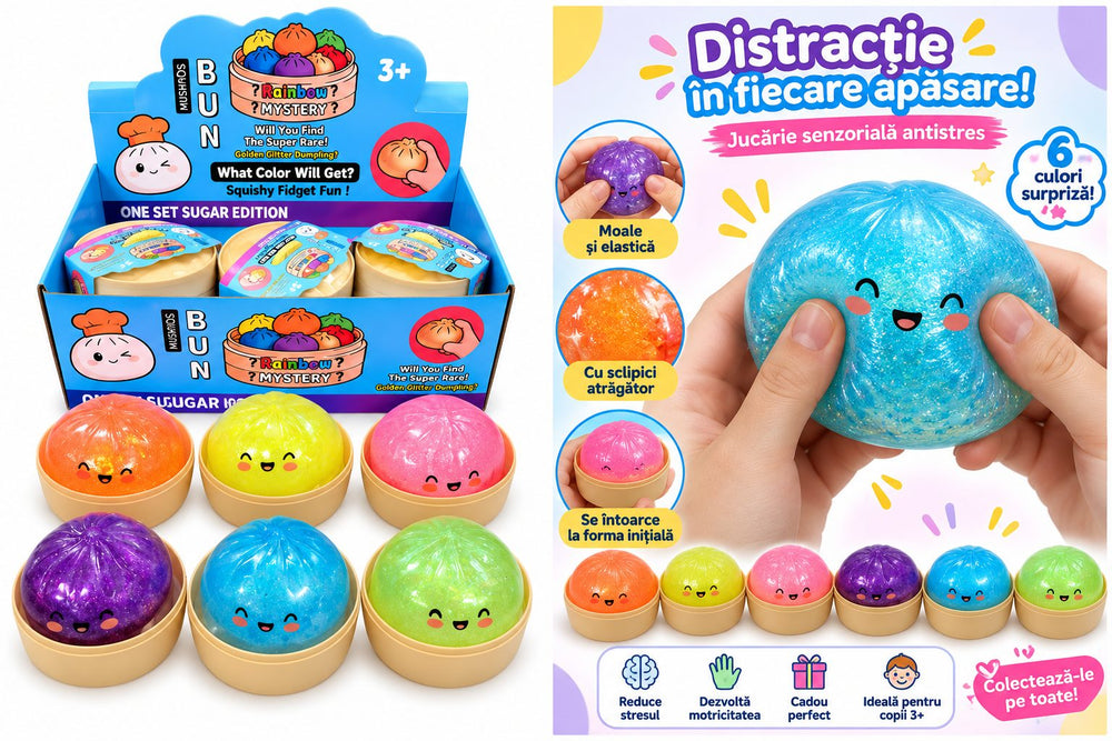 Jucarie Senzoriala Antistres, Model Dumpling Squishy Misterios, Textura Moale si Compresibila, 8.5 cm, Culoare Aleatorie