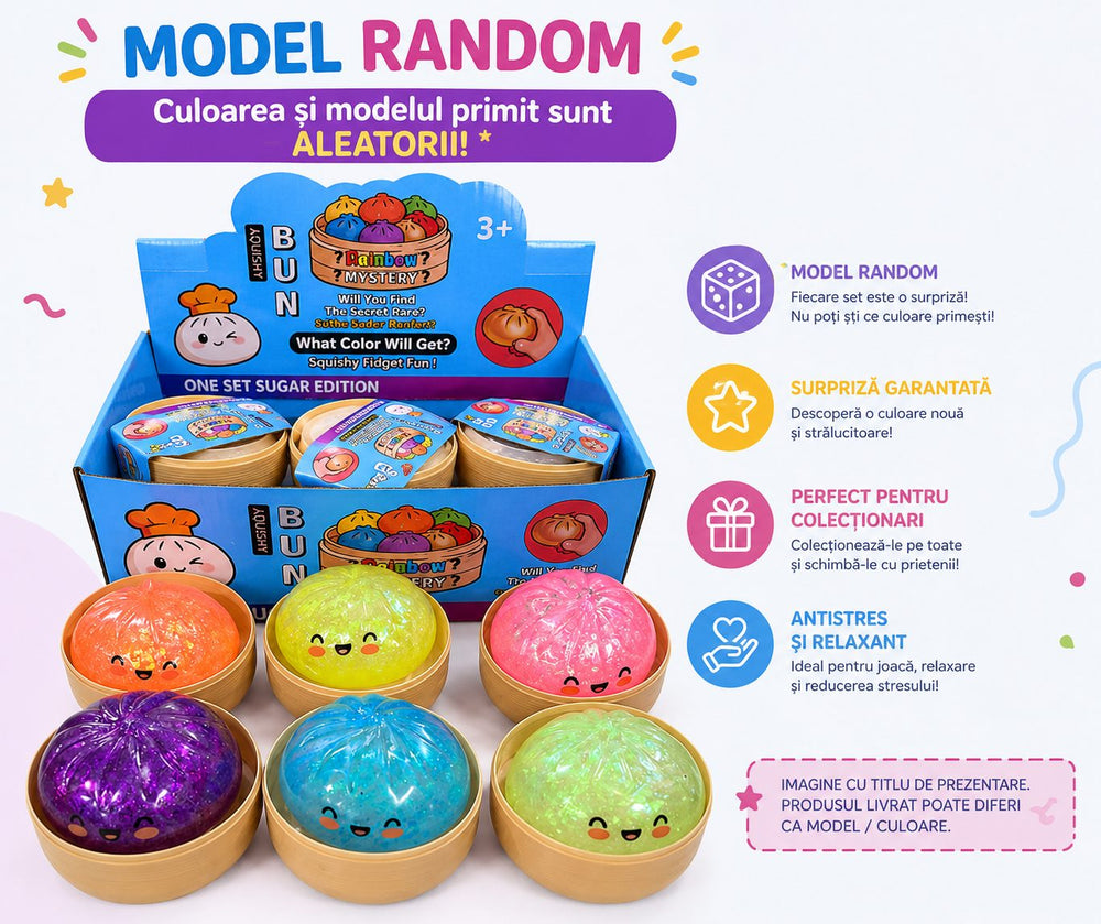 Jucarie Senzoriala Antistres, Model Dumpling Squishy Misterios, Textura Moale si Compresibila, 8.5 cm, Culoare Aleatorie