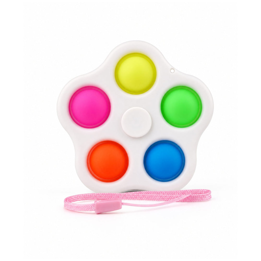 Jucarie Senzoriala Antistres Tip Spinner, Model Simple Dimple, cu 5 Bule Pop It, cu Snur de Prindere, pentru Relaxare si Stimulare Senzoriala, Multicolor