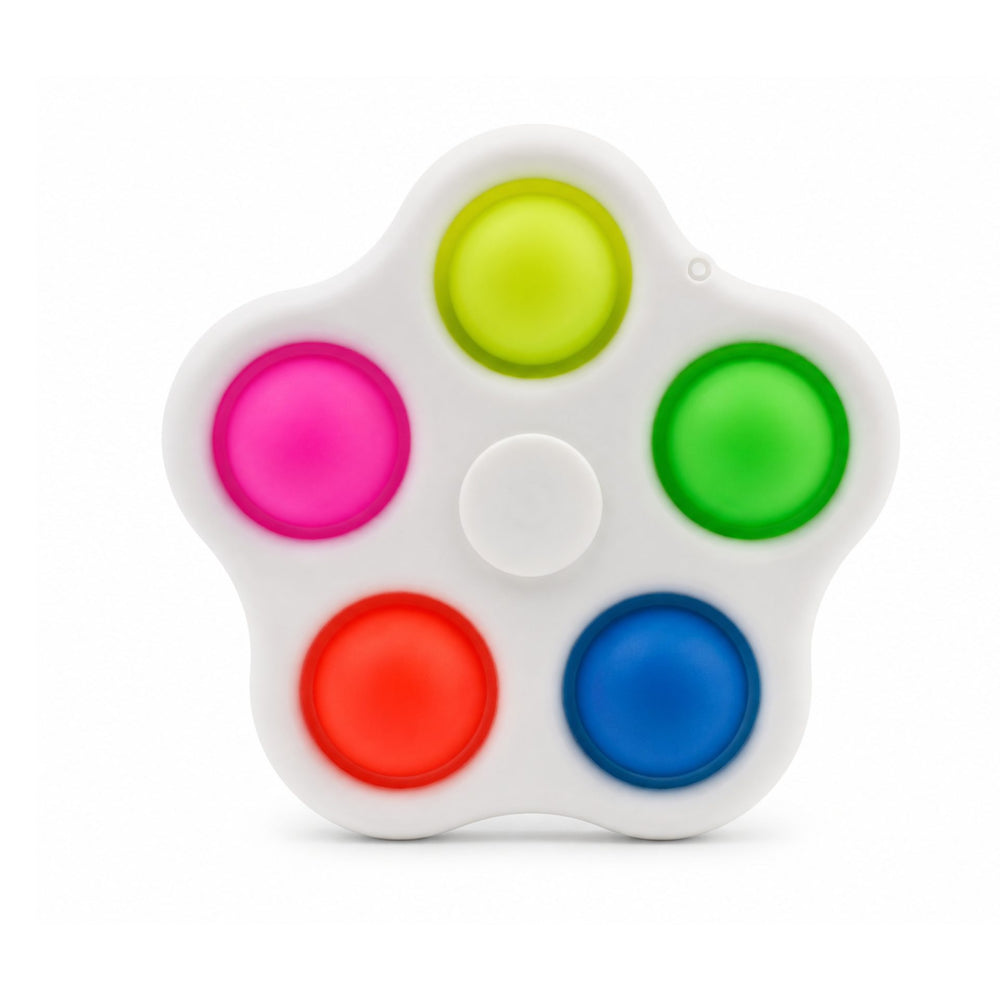 Jucarie Senzoriala Antistres Tip Spinner, Model Simple Dimple, cu 5 Bule Pop It, cu Snur de Prindere, pentru Relaxare si Stimulare Senzoriala, Multicolor