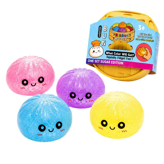 Jucarie Dumpling Squishy Antistres, Model Fata Zambitoare cu Sclipici, Rainbow Mistery, 8.5 cm, 120 gr, Culoare Mix Surpriza