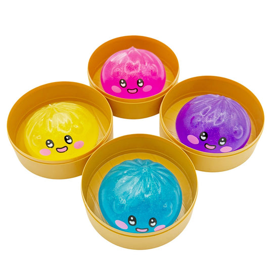 Jucarie Squishy Dumpling in Forma de Dumpling, Model Fata Zambitoare, Antistres Senzoriala Comprimabila cu Revenire Lenta, 5x5 cm, 120 g, Culoare Mix Surpriza