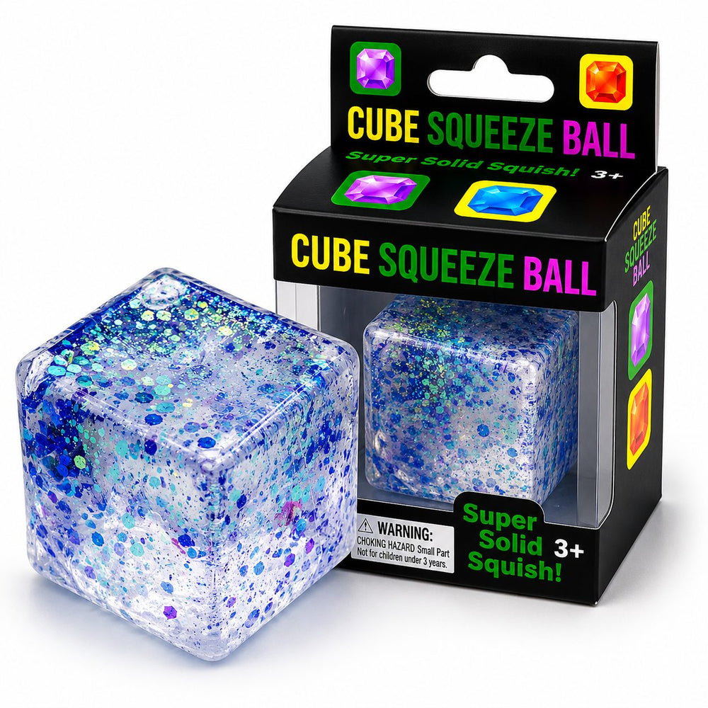 Jucarie Squishy tip Needoh in Forma de Cub, Model Squish Stretch Ball cu Sclipici, Antistres Senzoriala Comprimabila cu Revenire Lenta, 5x5x5 cm, 150 g, Mov