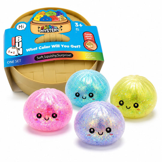 Jumbo Squishy Dumpling Antistres, Model Fata Zambitoare din Maltoza cu Sclipici si bile de Hidrogen, Comprimabil cu Revenire Lenta, 8.5 x 8.5 x 8.5 cm, 120 gr, Culoare Surpriza Mix