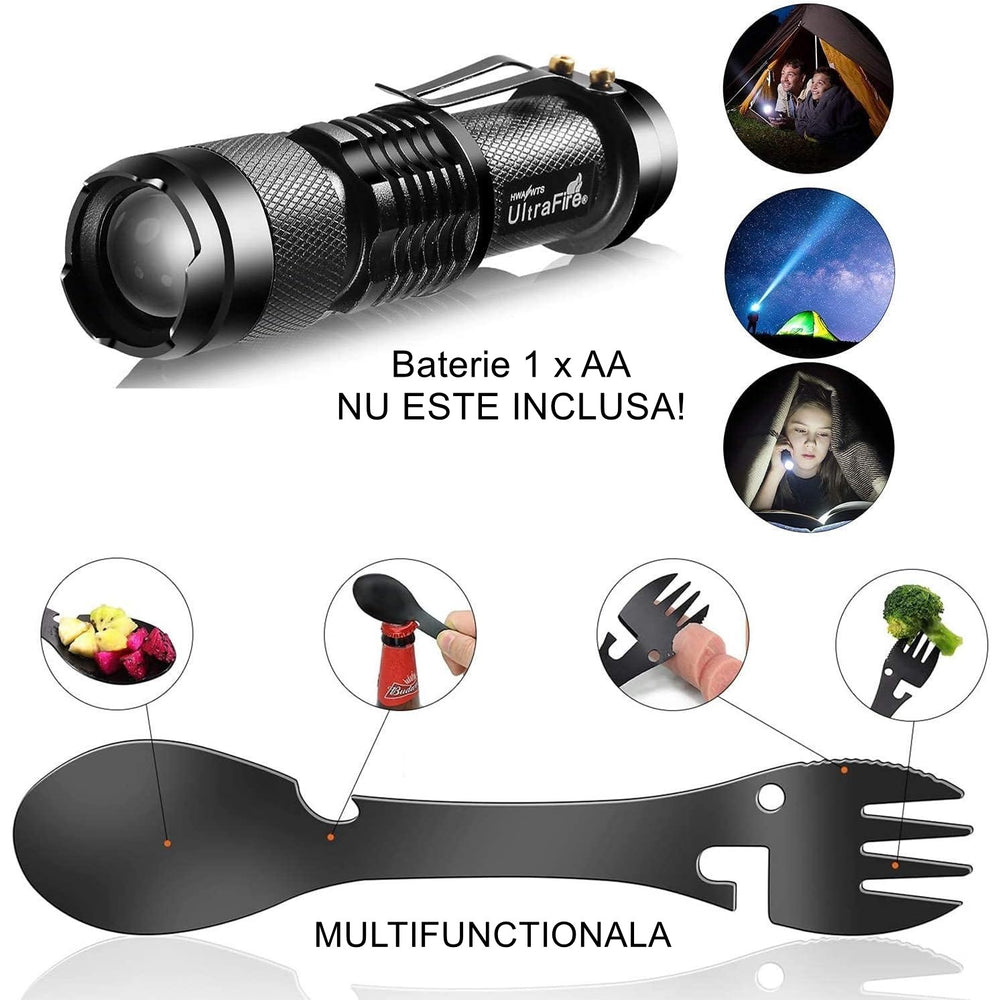 Kit de Supraviețuire Multifuncțional, Set cu 40 de Instrumente și Accesorii, Echipament pentru Prim Ajutor, Drumeții, Camping și Activități în Aer Liber, Depozitare Compactă, Negru