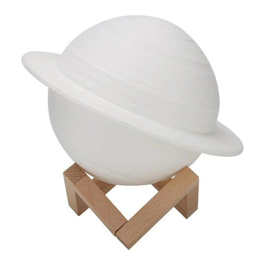 Lampa de veghe cu telecomanda in forma de Saturn 3D Saturn Light 16 culori, alimentare baterii, stand lemn inclus, 15 cm