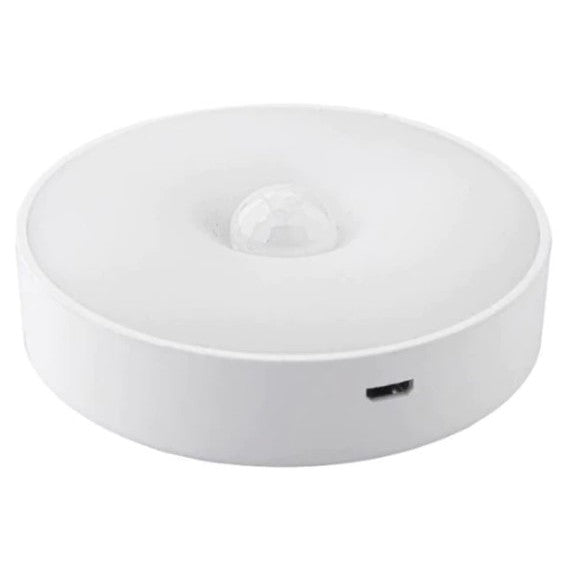 Lampa de Veghe LED, cu Senzor de Miscare, Incarcare USB, 0.6W, 300mAh, Design Rotund, Alb, 8.5x2.3 cm