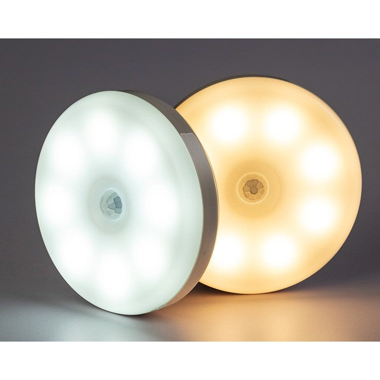 Lampa de Veghe LED, cu Senzor de Miscare, Incarcare USB, 0.6W, 300mAh, Design Rotund, Alb, 8.5x2.3 cm