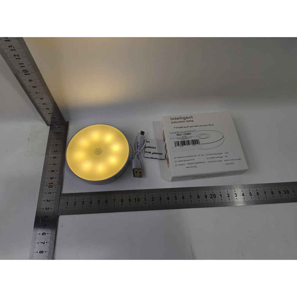 Lampa de Veghe LED, cu Senzor de Miscare, Incarcare USB, 0.6W, 300mAh, Design Rotund, Alb, 8.5x2.3 cm
