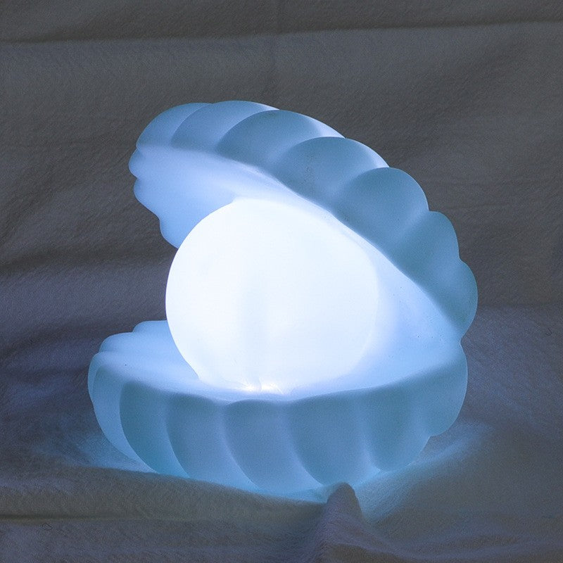 Lampa de Veghe, Model Scoica cu Perla, Lumina Calda, 10 x 8.5 cm, Led, Baterii Incluse 3 x LR44, Albastru