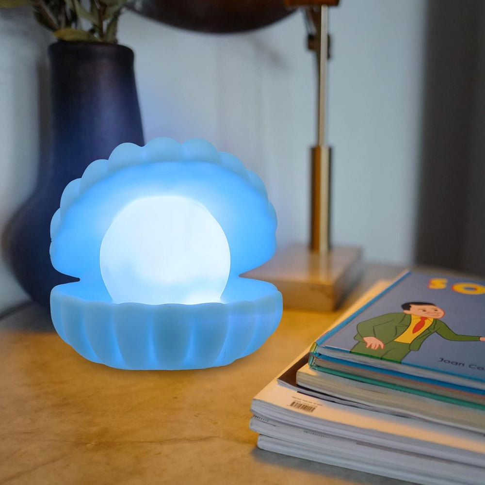 Lampa de Veghe, Model Scoica cu Perla, Lumina Calda, 10 x 8.5 cm, Led, Baterii Incluse 3 x LR44, Albastru