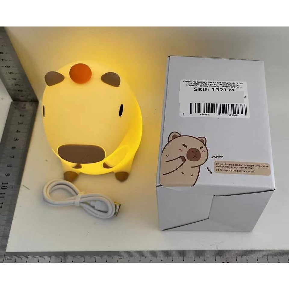 Lampa de Veghe pentru Copii, din Silicon, Senzor Tactil, Model Capibara, Lumina Calda, Protectie pentru Ochi, Incarcare USB, Capacitate Baterie Incorporata 800mAh, 10.8x9x12.8 cm, Alb