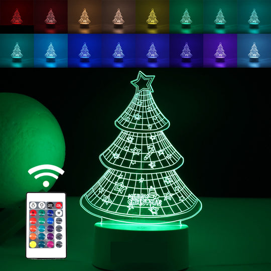 Lampa LED decorativa, 3D, Pom de Craciun, din material acril si lumina multicolora, alb