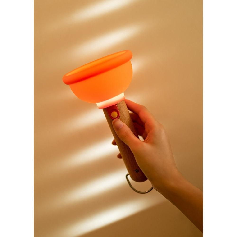 Lampa Nocturna, Model Ventuza de Toaleta, Alimentare USB, din Lemn si Silicon, 16 x 9 cm, Portocaliu