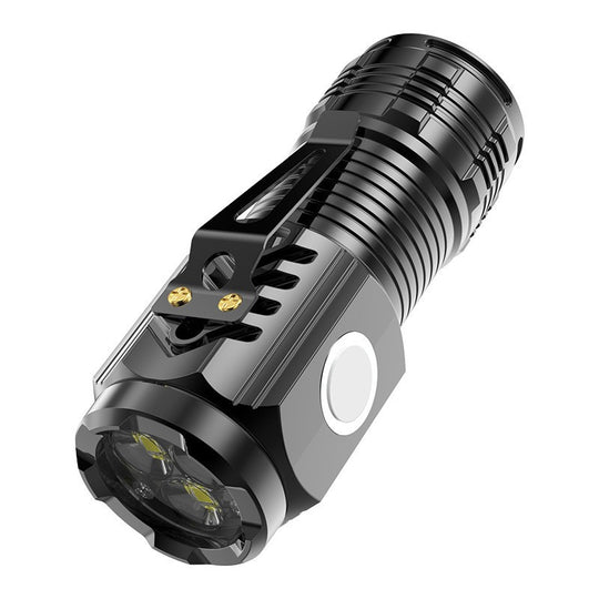 Lanterna cu 3 Nuclee Led, Incarcare USB, Autonomie 4-20h, Raza Maxima 100-200 m, 5W, 4 x 4 x 9 cm, Suport de Agatat, Fund Magnetic, Negru