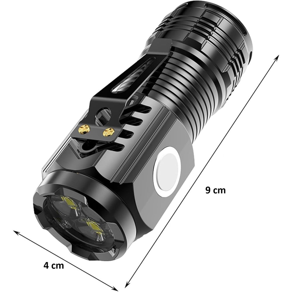 Lanterna cu 3 Nuclee Led, Incarcare USB, Autonomie 4-20h, Raza Maxima 100-200 m, 5W, 4 x 4 x 9 cm, Suport de Agatat, Fund Magnetic, Negru Galvanizat