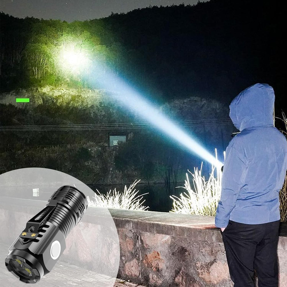 Lanterna cu 3 Nuclee Led, Incarcare USB, Autonomie 4-20h, Raza Maxima 100-200 m, 5W, 4 x 4 x 9 cm, Suport de Agatat, Fund Magnetic, Negru Galvanizat