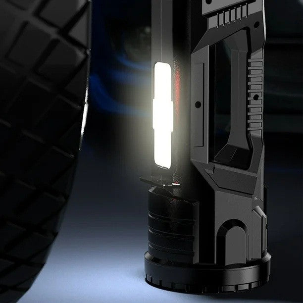 Lanterna LED, Incarcare USB, Autonomie 8-24h, 2 Surse de Lumina, Principal si Lateral, Raza Maxima 100-200 m, COB, 5W, 23 x 10 x 10 cm, Negru