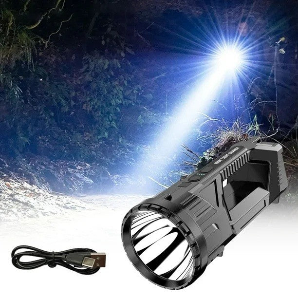 Lanterna LED, Incarcare USB, Autonomie 8-24h, 2 Surse de Lumina, Principal si Lateral, Raza Maxima 100-200 m, COB, 5W, 23 x 10 x 10 cm, Negru
