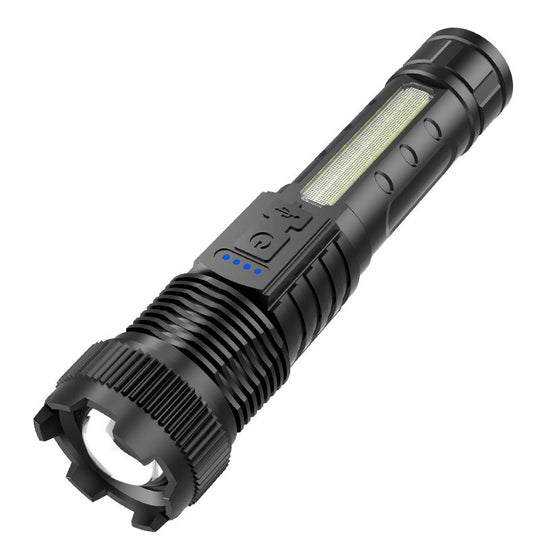 Lanterna LED P50 mare, Incarcare USB, 10W, 2 Surse de Lumina, 16 x 3.8 cm, Negru