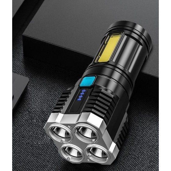 Lanterna LED Tactica 2 in 1, 4 Moduri de Iluminare, Tip Proiector COB, Rezistenta la Apa, Reincarcabila, USB, Lanterna de Drumetii, 13.6 x 5 cm, Negru