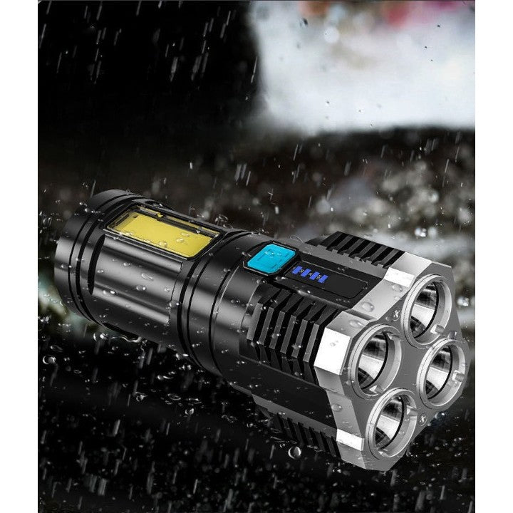 Lanterna LED Tactica 2 in 1, 4 Moduri de Iluminare, Tip Proiector COB, Rezistenta la Apa, Reincarcabila, USB, Lanterna de Drumetii, 13.6 x 5 cm, Negru
