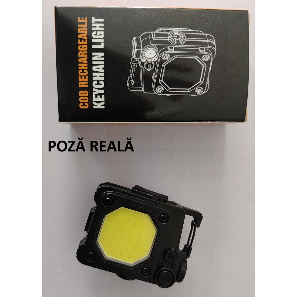 Lanterna Mini de Buzunar Tip Breloc, Incarcare prin USB Type C, Multifunctionala, pentru Exterior, Camping, Alpinism, Ciclism, Mini Lanterna Elvis, 6.1 x 5 x 2.5 cm, Lumina Puternica, Culoare Negru