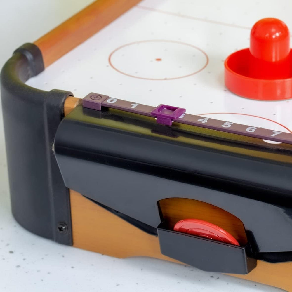 Masa Air Hockey Graffiti cu Picioare Lungi, Lemn, 2 Pucuri, Tabela Scor, 2 Impingatoare, 76x38x61 cm, Maro