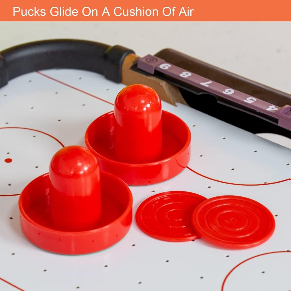 Masa Air Hockey Graffiti cu Picioare Lungi, Lemn, 2 Pucuri, Tabela Scor, 2 Impingatoare, 76x38x61 cm, Maro