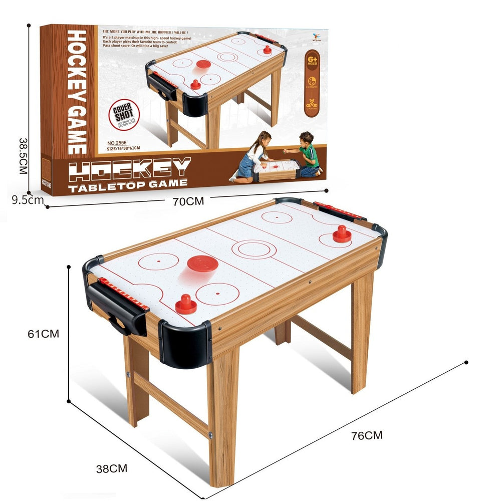 Masa Air Hockey Graffiti cu Picioare Lungi, Lemn, 2 Pucuri, Tabela Scor, 2 Impingatoare, 76x38x61 cm, Maro