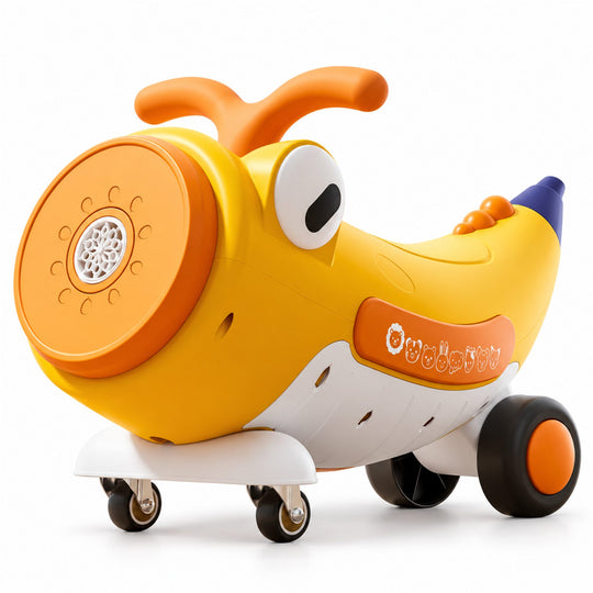 Masinuta Ride-On Pentru Copii, Cu Bule De Sapun, Roti 360°, Muzica si Lumini, Ghidon, 2-4 Ani, 65x65x57 cm, Portocaliu