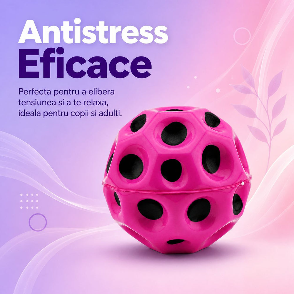 Minge Saltareata Hiperelastica, Space Moon Ball foarte Elastica, Antistress pentru Copii, Diametru 66 mm, Roz