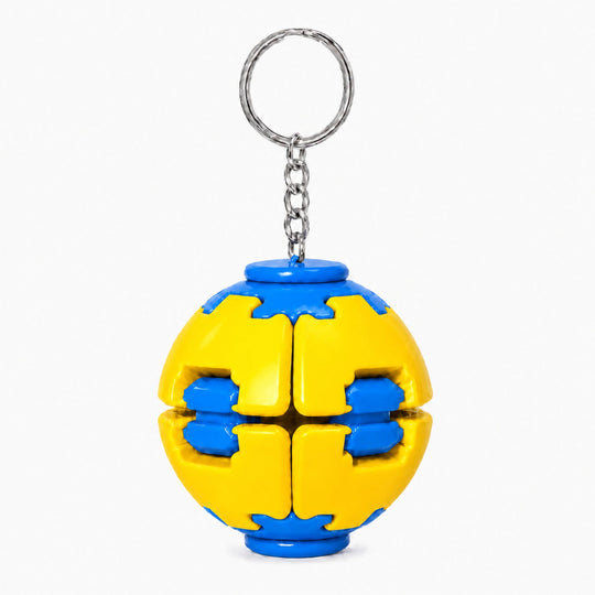 Minge Senzorială Antistres Rotativă 3D, Tip Fidget Spinner, cu Breloc și Sistem Push and Spin, 4.5x5 cm, Galben și Albastru