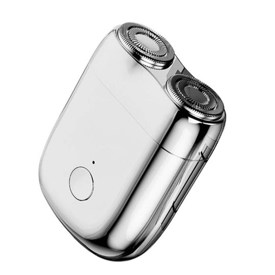 Mini Aparat de Ras Electric, din ABS cu Fibra de Carbon, Portabil, Cap Rotativ Detasabil cu 2 Lame de Otel, Rezistent la Apa, Incarcare Type-C, Autonomie 45 min, Argintiu