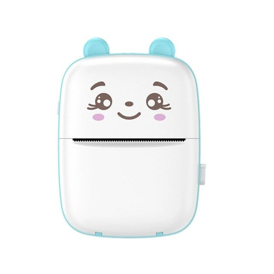 Mini Imprimanta Foto Portabila, Incarcare USB, Bluetooth, Model Ursulet, 12 x 9 x 5 cm, Alb Albastru