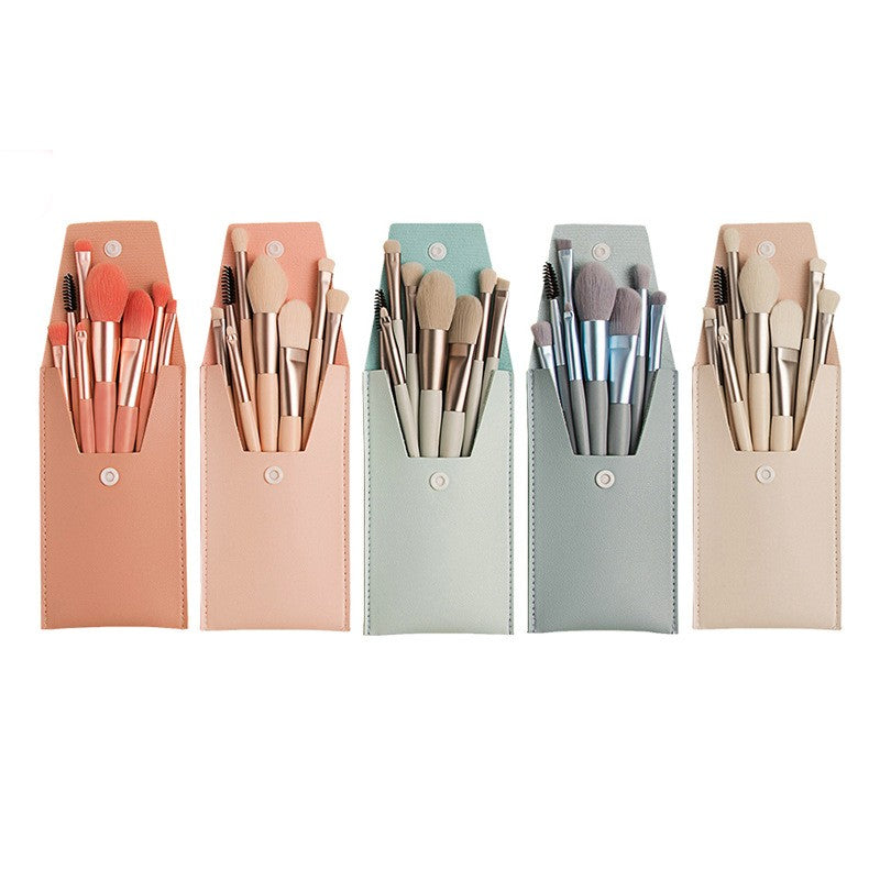 Mini set portabil 8 pensule de machiaj cu husa albastra