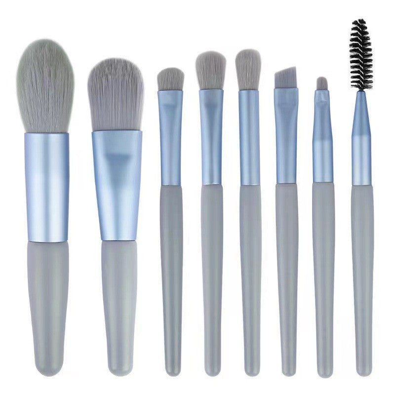 Mini set portabil 8 pensule de machiaj cu husa albastra