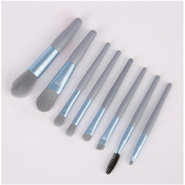 Mini set portabil 8 pensule de machiaj cu husa albastra