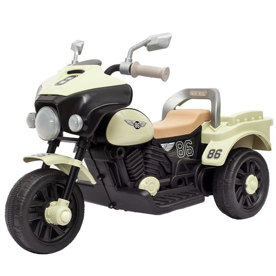Motocicleta Electrica, cu Acumulator, cu Sistem Anti-Rasturnare, Sistem de Lumini si Muzica, Cutie de Depozitare, 1-8 Ani, 93 x 43 x 58 cm, Alb - Bej