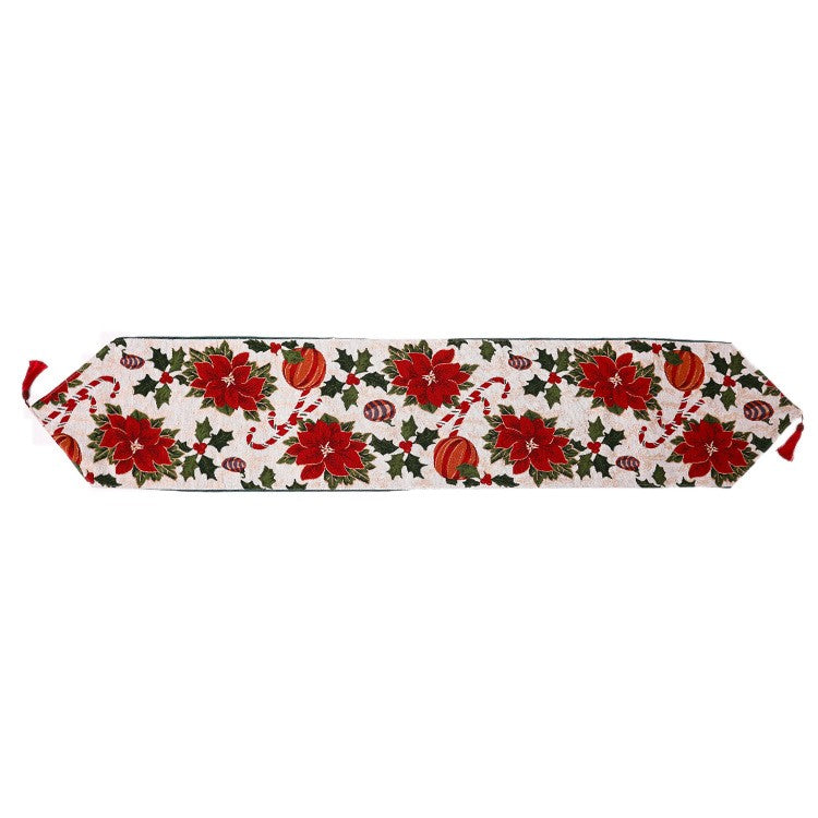Napron Decorativ pentru Masa, Model Flori, Tematica Craciun, 35 x 180 cm, Rosu