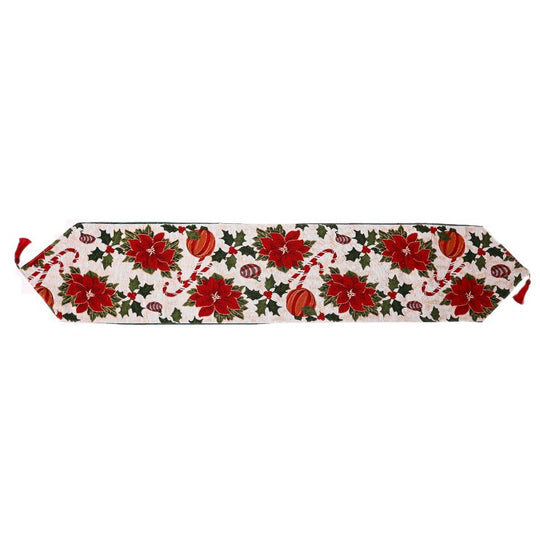 Napron Decorativ pentru Masa, Model Flori, Tematica Craciun, 35 x 180 cm, Rosu