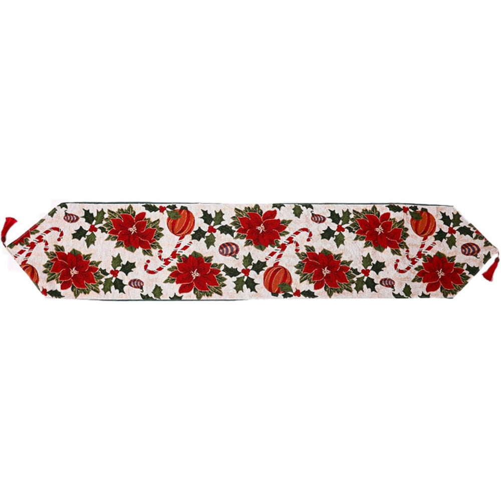 Napron Decorativ pentru Masa, Model Flori, Tematica Craciun, 35 x 180 cm, Rosu