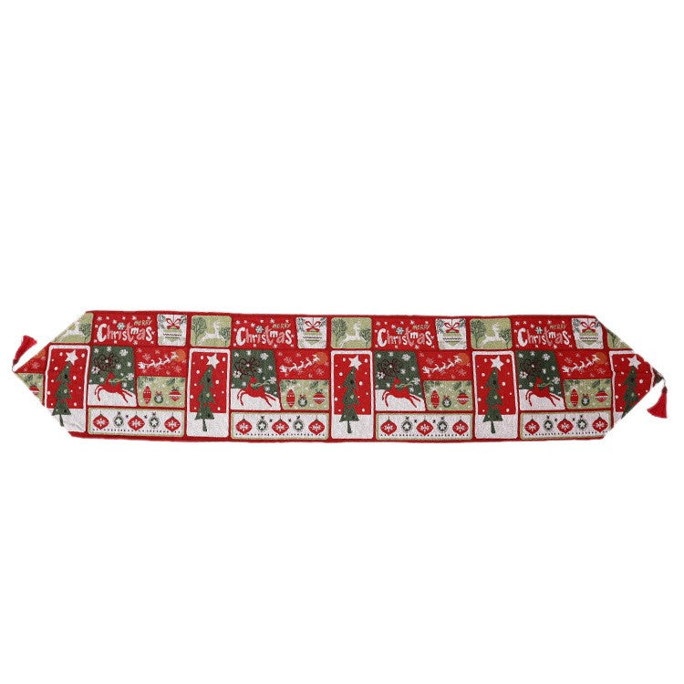 Napron Decorativ pentru Masa, Model Merry Christmas, Tematica Craciun, 35 x 180 cm, Rosu/Verde